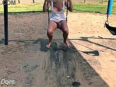 Wife flashes big tits on swing 😏