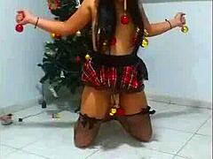 Bound slave gagged and sucking in christmas humiliation!