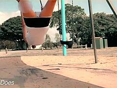 Wife flashes big tits on swing 😏