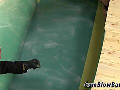 busty babe gets bukkaked after sucking monster cocks in interracial gangbang