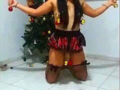 Bound slave gagged and sucking in christmas humiliation!