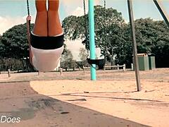 Wife flashes big tits on swing 😏