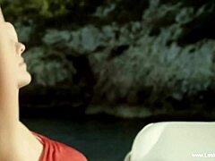 Blonde cougar rips clothes, masturbates with toys on stairs.