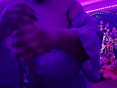 Worshipped in purple attire with focus on chubby curves and beautiful features