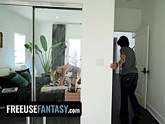 feeling overwhelmed as the freeuse household continues with hairy blonde in missionary and doggystyle. her piercing and bouncing boobs drive the intense sex for cash passion