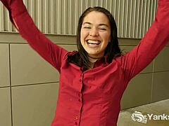 Cute Lilith masturbates to climax in bathroom solo