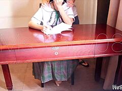 stepdad surprises petite filipina stepdaughter with intense moment while she does homework moaning softly