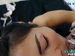 This shy Thai teen seems easygoing and shows her happiness with a big white cock.