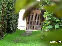 Hot Brunette Susan Ayn Relieves Piss Desperation Outdoors