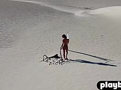 medium tits brunette miluniel louis strips naked outdoor, sexy bubble butt babe loves it