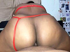 Her perfect ass jumps on my cock in red panties.