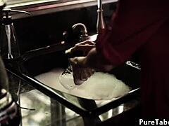 Beautiful glam teen drilled in taboo threeway