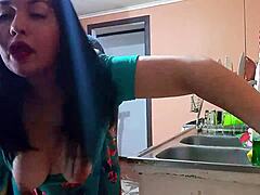 Curvy spanish mother-in-law worshiped in huge ass fetish! Homemade uncensored doggystyle with not son in kitchen.