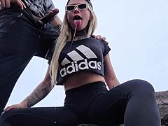 Teen on vacation sucks cock at the beach.