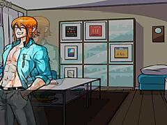 oh man these gay friends are going at it with juicy handjobs and hard blowjobs in this anime game animation 😈