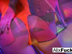 sexy stripper alix lynx fingers her tight pussy on stage.