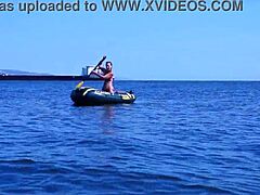 on boat in volga-river water with bikini amateurs