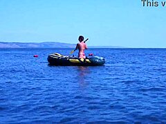 on boat in volga-river water with bikini amateurs