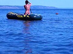 on boat in volga-river water with bikini amateurs