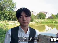 Sexy redhead Olivia shows red lingerie and fucks in public while her bf watches!