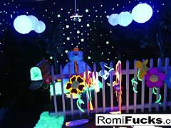 Romi Rain & Dani Enjoy Lesbian Black-Light Fun