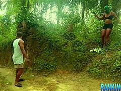 sexy girl bends over for wet anal with big black cock in forest