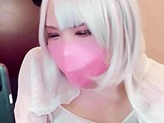 Masked asian beauty crossdresses and masturbates on stream