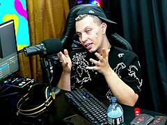 victoria camargo bent over on podcast table