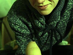 Watch her swallow that cum load? Brunette with blue eyes takes it in her mouth on the bed, wet and ready for more.