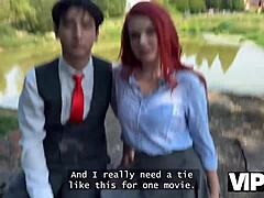 جميلة شعر أحمر أوليفيا تظهر لانجري أحمر وتنيك في العلن وصديقها يشاهد!