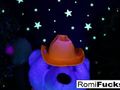 Romi Rain & Dani Enjoy Lesbian Black-Light Fun