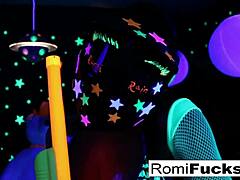 Romi Rain & Dani Enjoy Lesbian Black-Light Fun