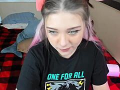 cute girl starts solo session with toys