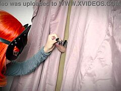 Ginger amateur teases gloryhole blowjob
