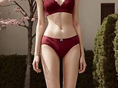 란제리 모델들이 벚꽃 아래 포즈 취함