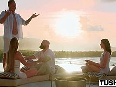 tushy yoga babe sucking balls, anal, spooning, blowjob, bent over, ass to mouth, cowgirl