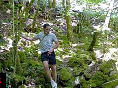 Tattooed milf licks cute teen's shaved pussy. They fuck doggystyle in outdoor threesome.