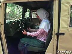 Sexy Brunette Teen Strips Uniform for Threesome Fuck with Clothes Ripped in Military Roleplay