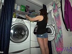 Watch Me Take Clothes Out Of Dryer In Very Short Shorts