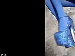 Sexy pantyhose and blue high heels!