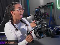 lia min in the gym for a threesome with her personal trainer, getting that blowjob and cowgirl action