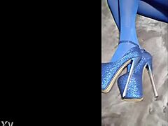 Sexy pantyhose and blue high heels!