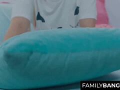 Giant Chest Stepdaughter Cuddles Stressed Stepfather with Rough Taboo Sex