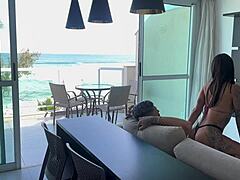 Arrived from the beach full of desire. Came hard on the bandido's dick in missionary anal with tattooed Latina.