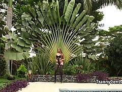 シーメール美女がハードにギャングバンされてTガールチンポアクション