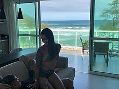 Arrived from the beach full of desire. Came hard on the bandido's dick in missionary anal with tattooed Latina.