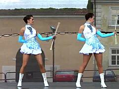 two nice majorettes performing