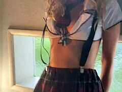 Slutty teen student teases for extra credit. Gets anal assfucking outdoors.