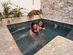 Hot Lesbians Masturbate In Public Pool Risking Discovery