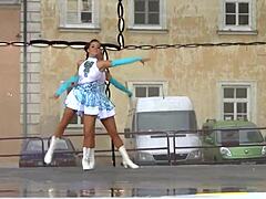 two nice majorettes performing